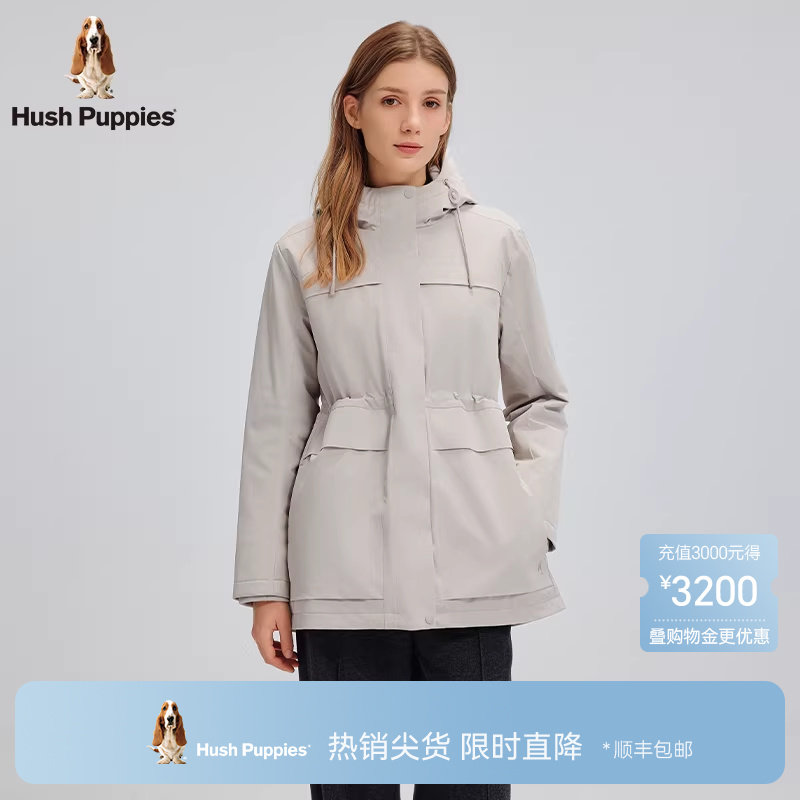 【保暖防风】暇步士女装秋冬季厚风衣式连帽棉服挺括工装休闲外套