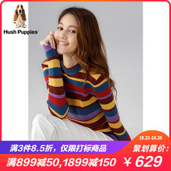 Hush Puppies暇步士女装2019秋新款精棉条纹套头针织衫|HW-19507D