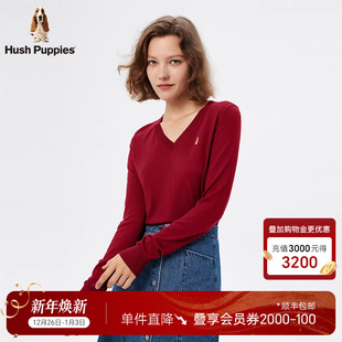 新年马上旺 显瘦V领红色针织衫 暇步士女装 修身 羊毛打底衫 秋季