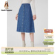 中长款 暇步士A字高腰显瘦牛仔半身裙春季 休闲裙子女 垂坠柔软