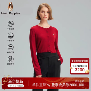 针织开衫 秋季 暇步士女装 弹力休闲绵羊毛开身线衣红色女 节日款