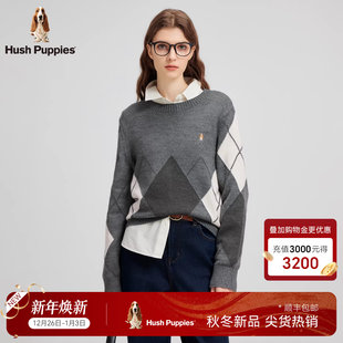 2025秋季 暇步士女装 新款 经典 休闲针织衫 菱格美式 超柔羊毛混纺