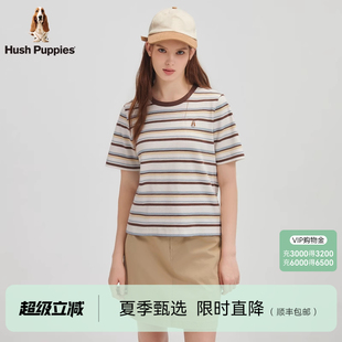 棉感肌理布 弹力多彩间条休闲短袖 暇步士女装 新款 T恤 2025夏季