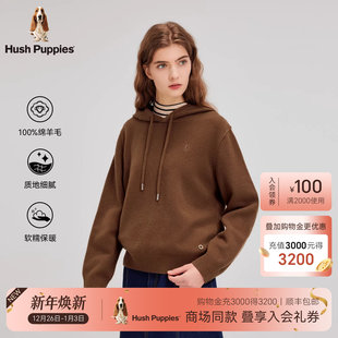 新款 2025冬季 暇步士女装 保暖休闲减龄连帽绵羊毛线衣 商场同款