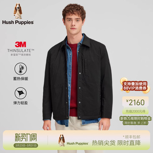 商务休闲翻领棉服男士 暇步士春季 质感保暖厚外套 光感微皱布