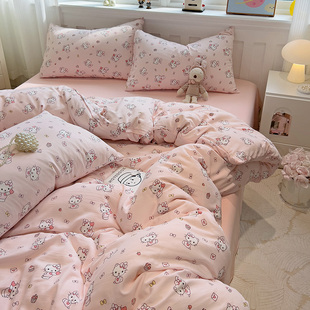 可爱少女被套单件卡通水洗猫咪床单被罩床笠款宿舍三件套床上用品