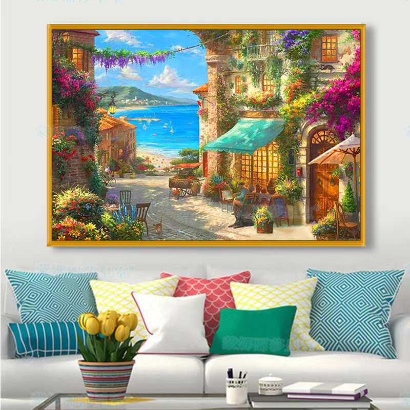 海边度假村十字绣2025新款线绣客厅小幅欧式餐厅小件简单满绣大格
