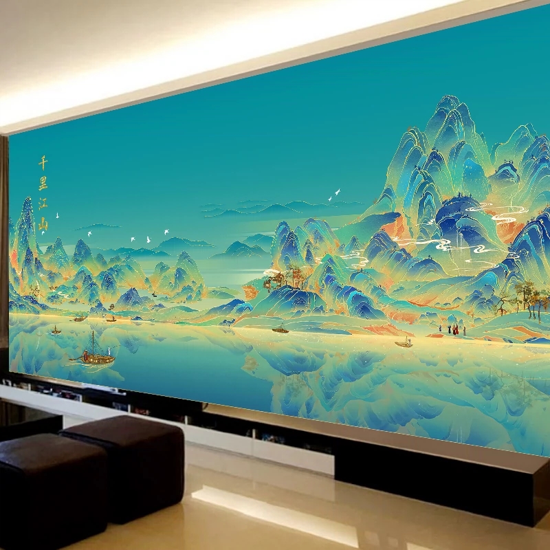 千里江山图十字绣风景山水画夜景