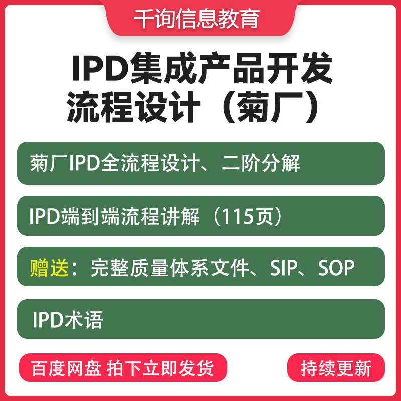 菊厂IPD集成产品研发流程二阶分解培训流程指导硬软件开发实践案