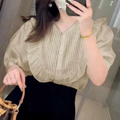风琴褶甜美衬衫女士夏季设计感