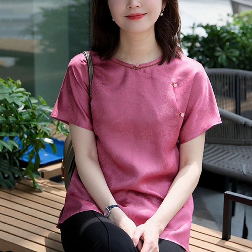 新中式国风盘扣式提花衬衫女