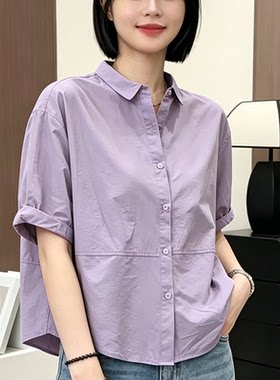 夏季薄款短袖衬棉衫女