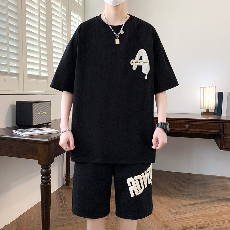青少年夏季套装男韩版潮流帅气休闲夏装衣服初中高中学生短袖t恤