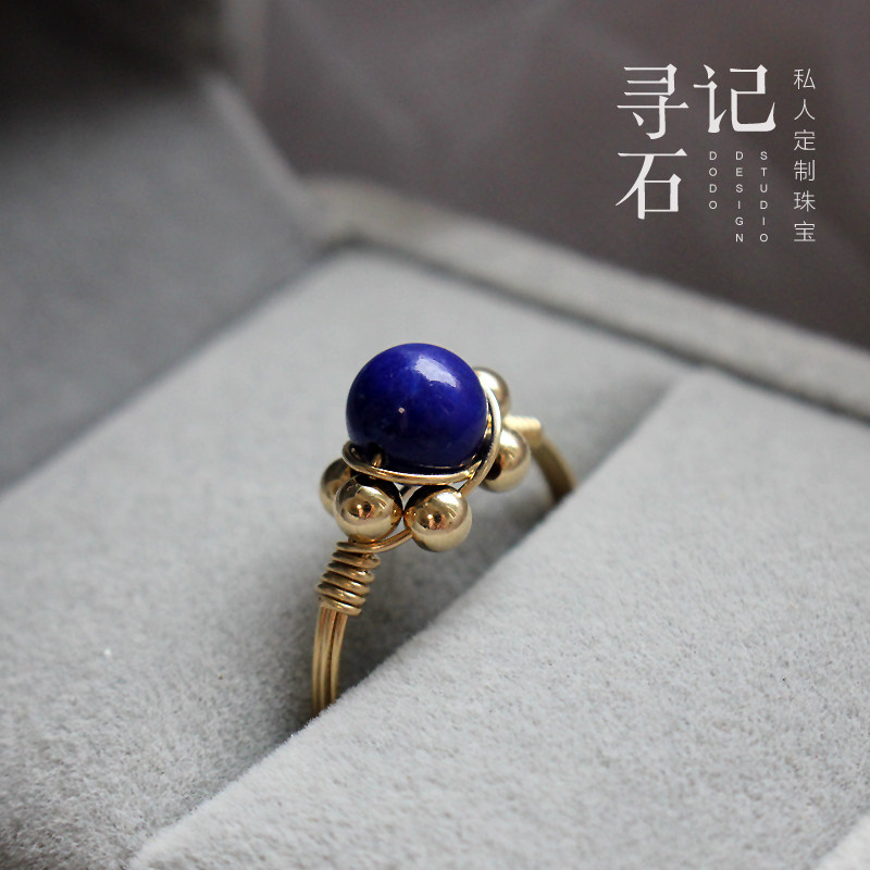 14k包金不掉色手工制作原色青金石七星阵戒指指环尾戒可洗澡饰品