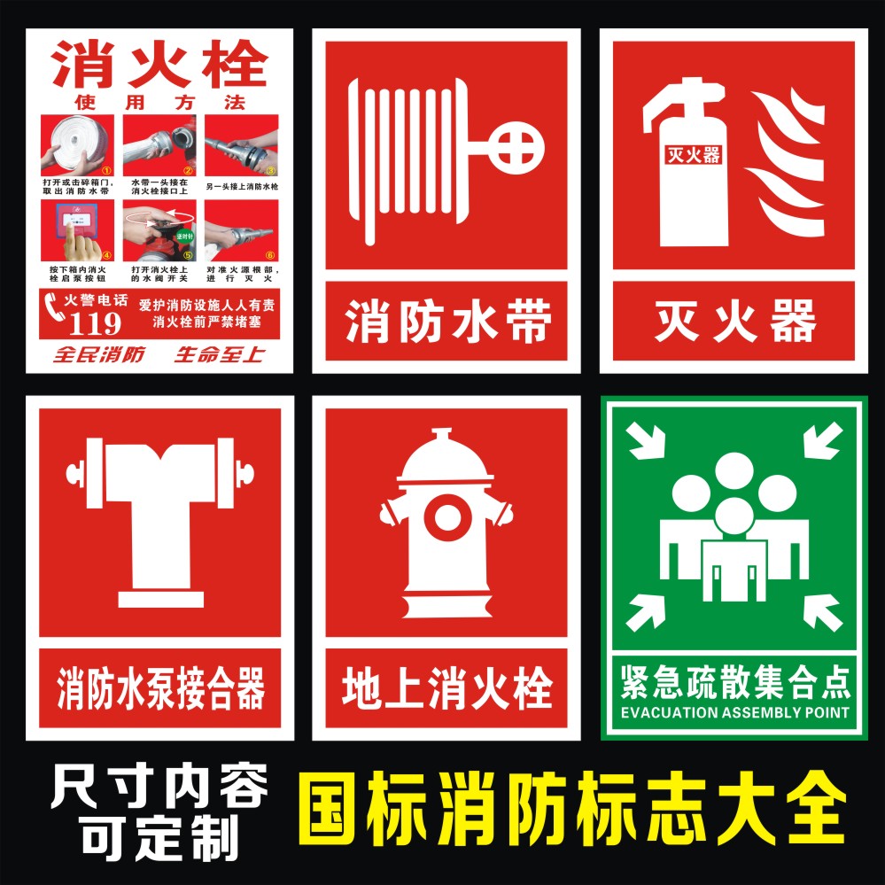 消防干粉消防栓灭火器使用方法标识贴纸禁止烟火四个能力三提示定
