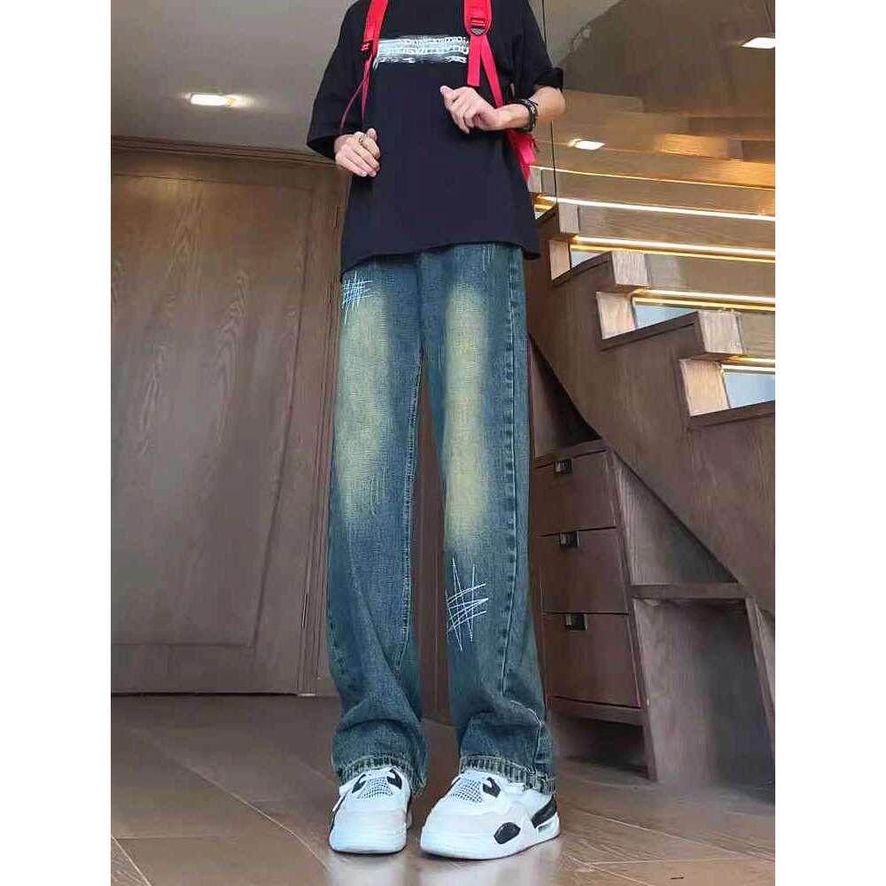 美式刺绣牛仔裤男女高街vibe痞帅直筒微喇长裤G8072-P55,男装牛仔裤,星座814-1（原电商B253-1）
