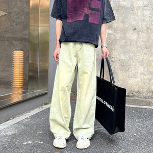 2025夏款美式复古做旧牛仔裤男女同款水洗宽松阔腿裤G9558-P58图片