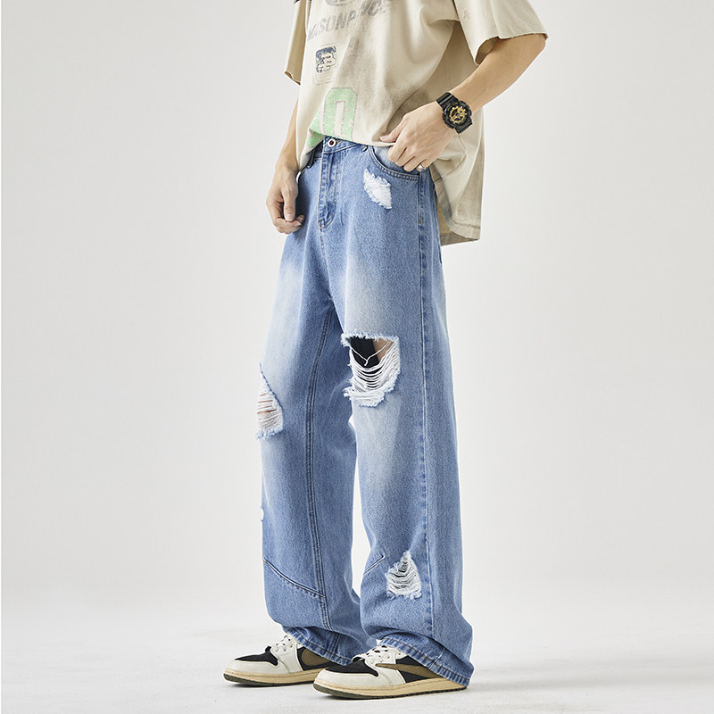 2025春夏美式街头破洞乞丐裤男手工磨破宽松直筒牛仔裤G9092-P58,男装牛仔裤,星座814-1（原电商B253-1）