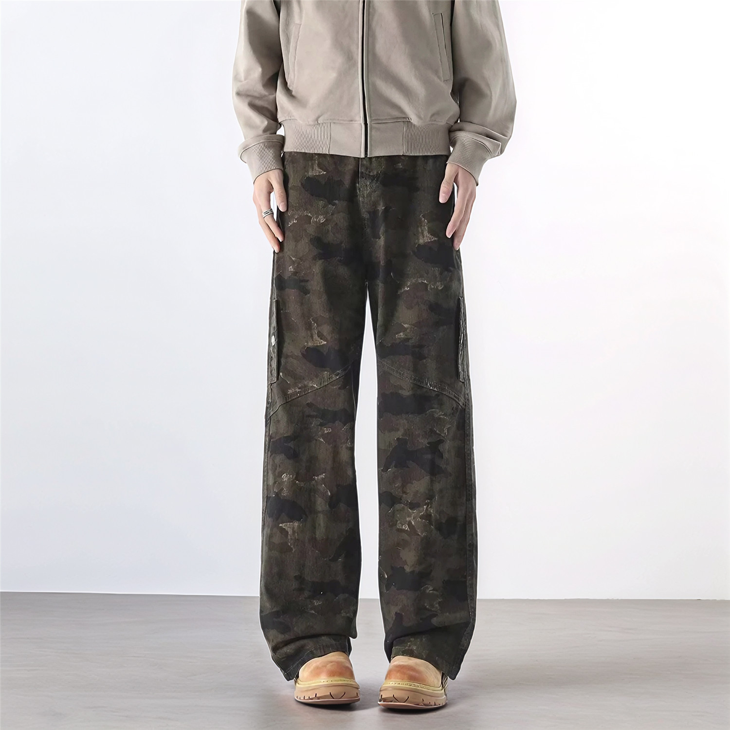GENIOLAMODE美式潮牌阔腿迷彩工装休闲裤子男士秋季直筒宽松长裤,男装工装外套,星座814-1（原电商B253-1）