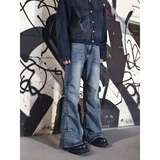 高街复古褶皱牛仔裤男女宽松百搭微喇cleanfit情侣长裤G5815-P58，男装牛仔裤，星座814-1（原电商B253-1）