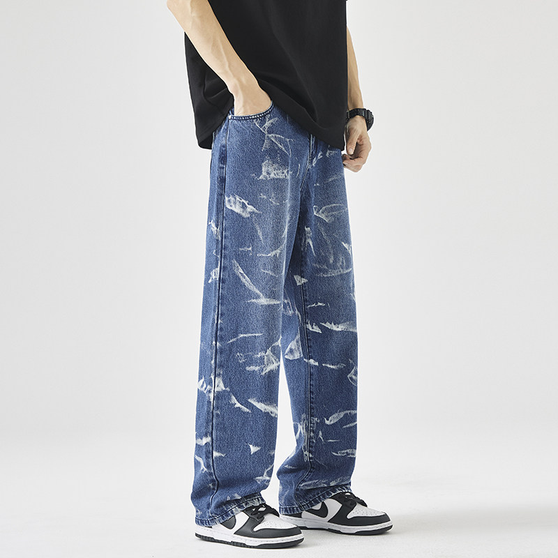 高街美式扎染重工牛仔裤子男2025春夏直筒阔腿长裤G9098-P65,男装牛仔裤,星座814-1（原电商B253-1）
