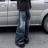 闪电纹水洗宽松牛仔裤男女vibe风设计感阔腿裤子G2280-P65，男装牛仔裤，星座814-1（原电商B253-1）