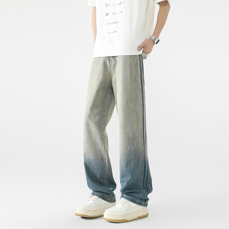 2025夏季美式复古黄泥渐变直筒牛仔裤男女宽松阔腿长裤G6025-P58,男装牛仔裤,星座814-1（原电商B253-1）
