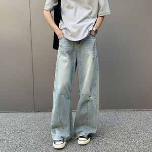 2025夏季美式高街vibe风破洞牛仔裤男直筒宽松长裤G99571-P65图片