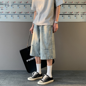 2025夏季高街水洗破洞牛仔短裤男美式宽松潮流五分裤G99561-P55图片