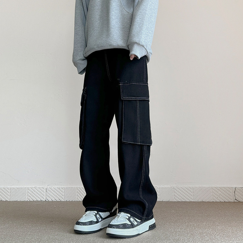 美式复古大口袋工装牛仔裤男男女高级感宽松水洗直筒裤G3707-P65，男装牛仔裤，星座814-1（原电商B253-1）