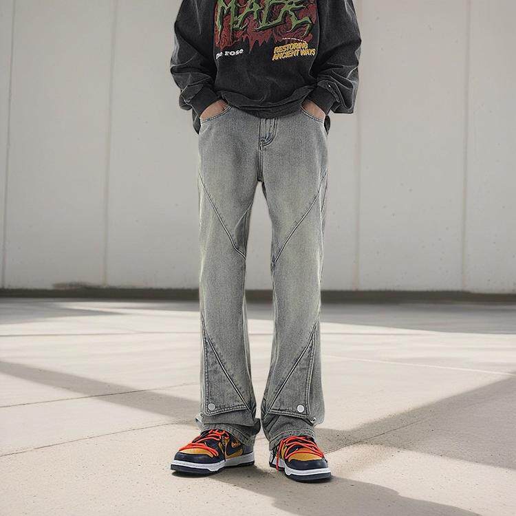复古蓝牛仔裤美式高街vibe裤子男小众设计感纽扣微喇裤G2612-P58,男装牛仔裤,星座814-1（原电商B253-1）