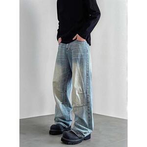 美式褶皺水洗牛仔褲男做舊寬松闊腿褲vibe高街痞帥褲G5613-P58圖片
