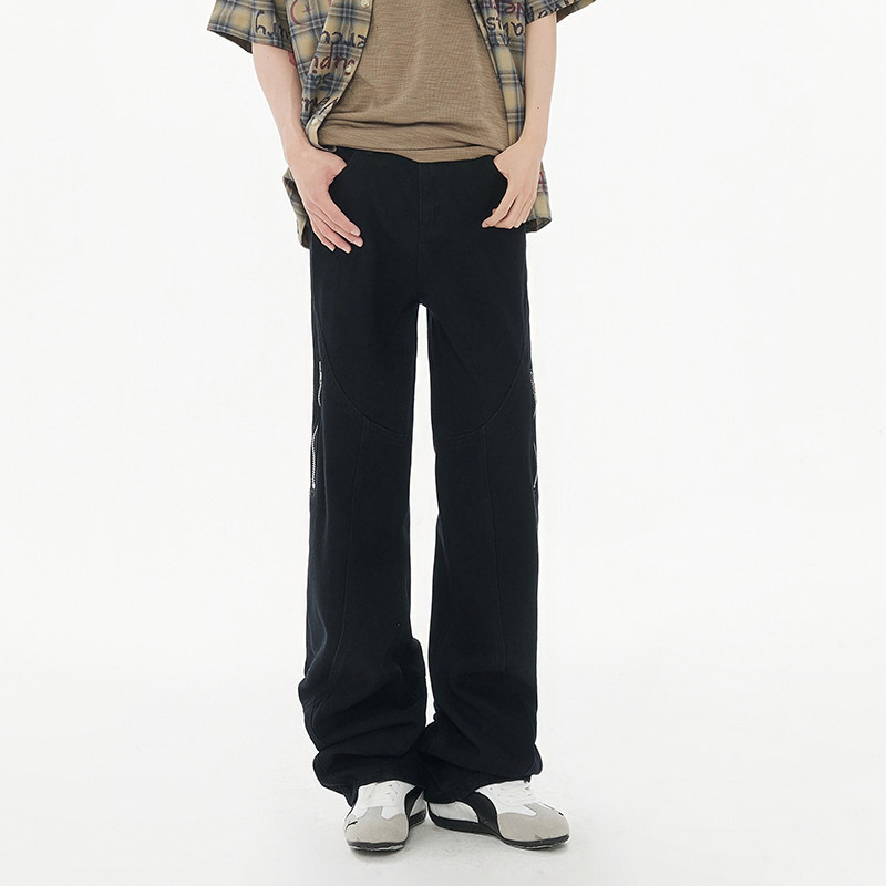 美式复古牛仔裤男款水洗做旧拼接直筒微喇裤G99120-P65,男装牛仔裤,星座814-1（原电商B253-1）