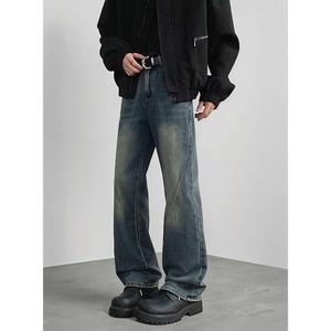 美式水洗做舊微喇牛仔褲男寬松復(fù)古cleanfit直筒長褲G3932-P55圖片