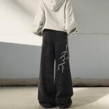 小众设计感刺绣闪电宽松牛仔裤男女街头直筒拖地长裤G5821-P58，男装牛仔裤，星座814-1（原电商B253-1）