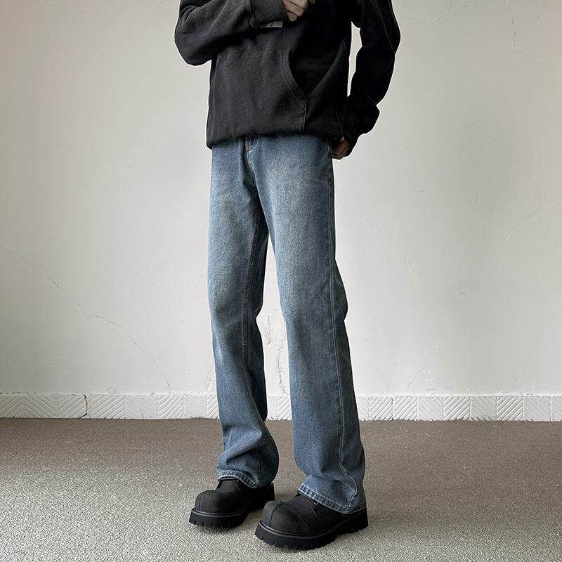 美式高街蓝色水洗牛仔裤男设计感小众微喇直筒裤G98926-P58，男装牛仔裤，星座814-1（原电商B253-1）