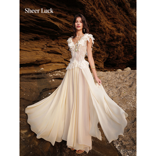 Muse 氛围感多层次设计蕾丝拼接深v高开叉连衣裙长裙 Luck Sheer