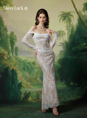 Sheer Luck Ariel轻奢蕾丝鱼尾裙摆氛围感鱼骨连衣裙春夏重工长裙