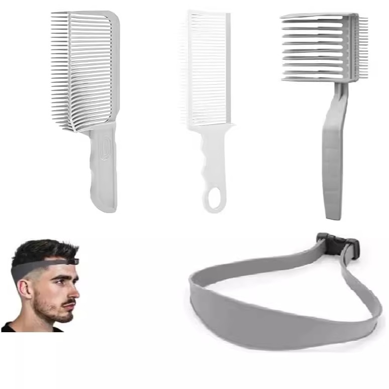男士理发硅胶带4件套理发指南,含弧形定位梳与平头造型工具家用