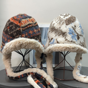 复古川西民族风毛绒护耳帽女秋冬加绒保暖防风氛围感滑雪雷锋帽子