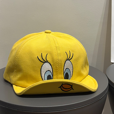 韩国崔弟翠儿翻檐鸭舌帽子女可爱卡通小黄鸭刺绣翠迪遮阳棒球帽潮