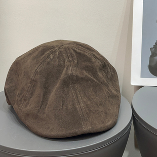 日系复古麂皮绒前进帽女秋冬百搭显脸小贝雷帽韩系休闲大头围帽子