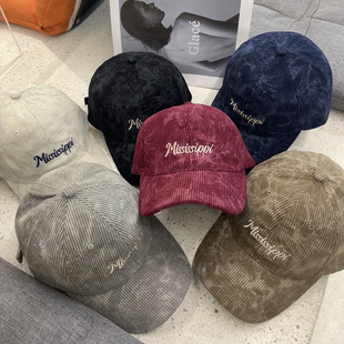 韩版 灯芯绒字母刺绣鸭舌帽子女秋冬保暖百搭显脸小软顶棒球帽男潮