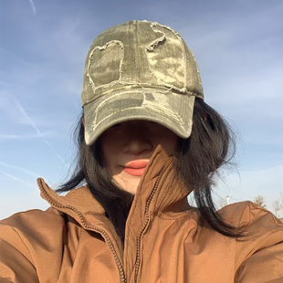 大头围复古破洞棒球帽女2025春夏新款 遮阳重工破烂街舞鸭舌帽子男