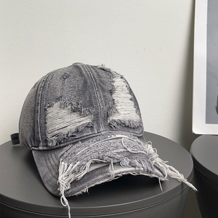 大头围2025春新款 水洗破洞牛仔棒球帽女防晒显脸小鸭舌帽子男潮酷