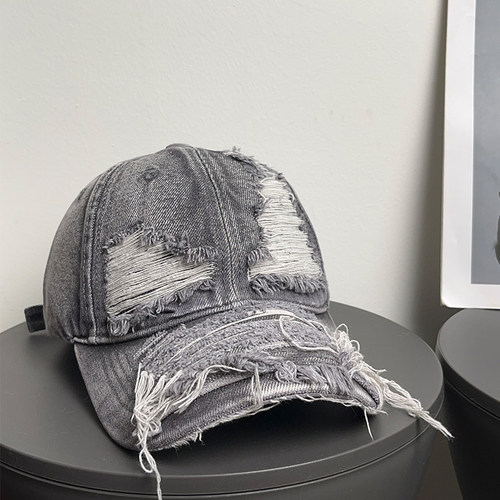 大头围2025春新款水洗破洞牛仔棒球帽女防晒显脸小鸭舌帽子男潮酷