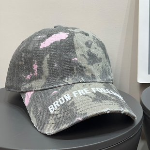 大头围复古做旧迷彩棒球帽女夏遮阳户外春秋时髦显脸小鸭舌帽子男