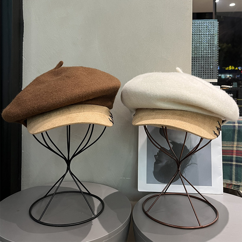 纯羊毛贝雷帽韩系女秋冬显脸小潮