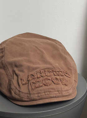 古着复古日系鸭舌前进帽女美式压印字母显脸小贝雷帽文艺报童帽子