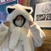 高品质加厚防寒毛绒狐狸耳朵雷锋帽子女冬季 围巾一体保暖护耳帽潮